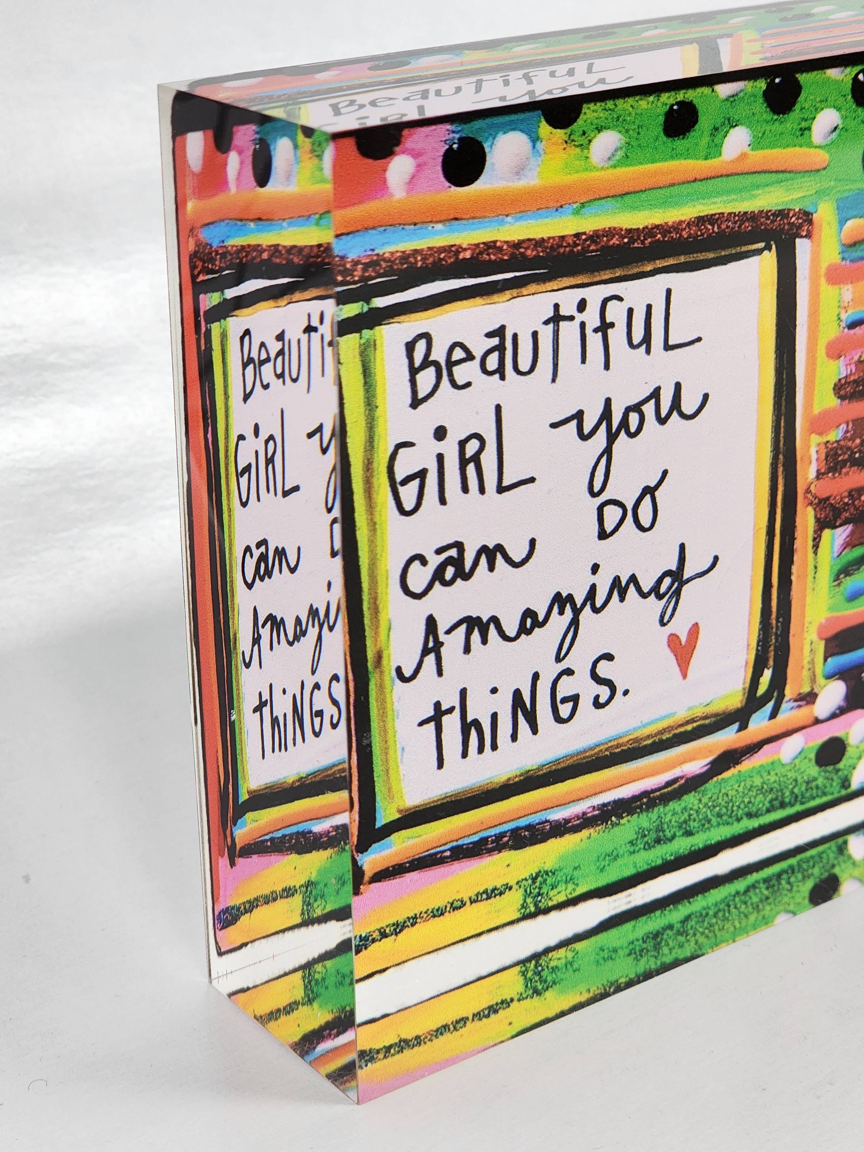 Julie Abbott  Art - Wholesale Decorative Tabletop Object - Beautiful Girl Acrylic Block2