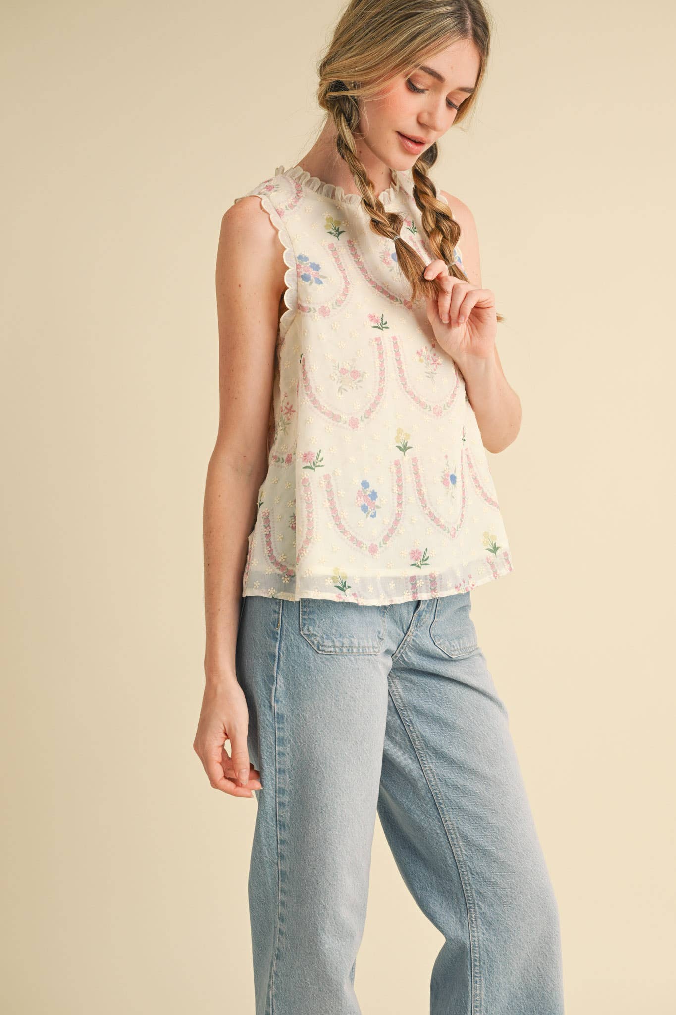 &MERCI - Vendita all'ingrosso Camicetta - Donna - TOP BABYDOLL CON RICAMO FLOREALE MTP400634