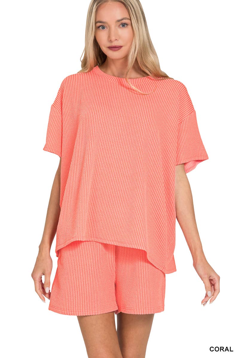 42POPS - Wholesale Lounge Set - Women's - ..Ribbed Short Sleeve Tee & Pants 2PC Set2