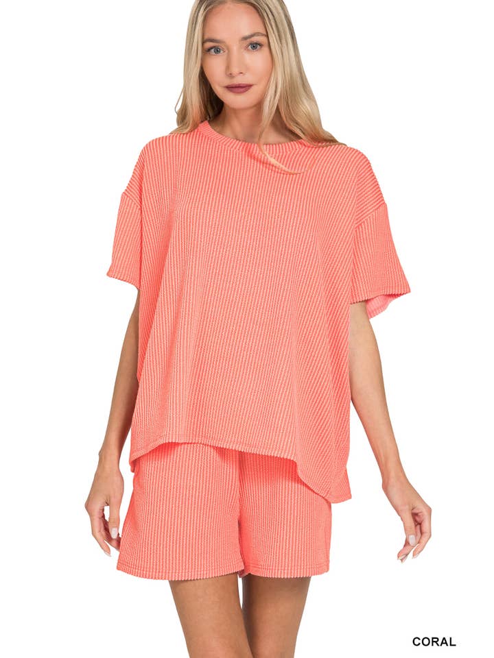 42POPS - Wholesale Lounge Set - Women's - ..Ribbed Short Sleeve Tee & Pants 2PC Set2