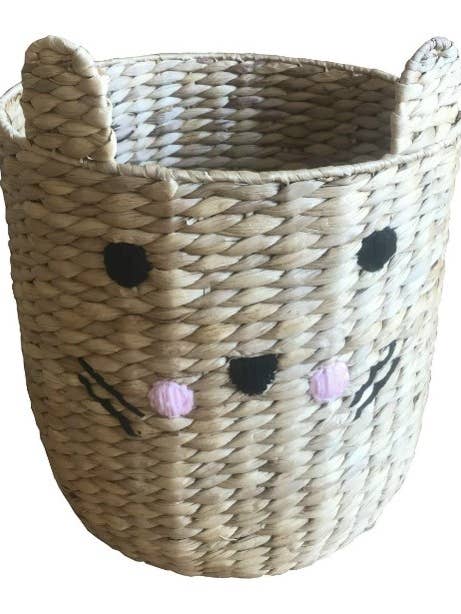 HMW03 Waterhyacinth Kid basket with Cat image Dia.35xH35 cm for wholesale by HAMI & CO