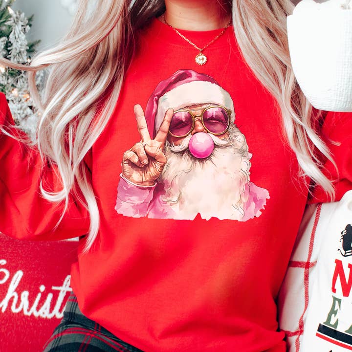 Retro Bubblegum Santa Sweatshirt – Gildan 18000 Christmas for wholesale by Sweetteez LLC