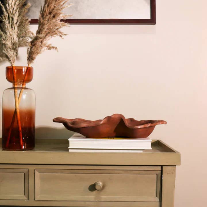 Casa Amarosa - Wholesale Decorative Plate/Dish/Bowl - Organic Deco Bowl Large, Terracotta- 15.74  Inches1