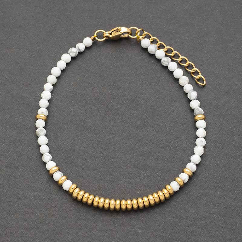 Bijoux 7bis - Wholesale Beaded Bracelet - Howlite Stainless Steel Flat Pearl Bracelet3