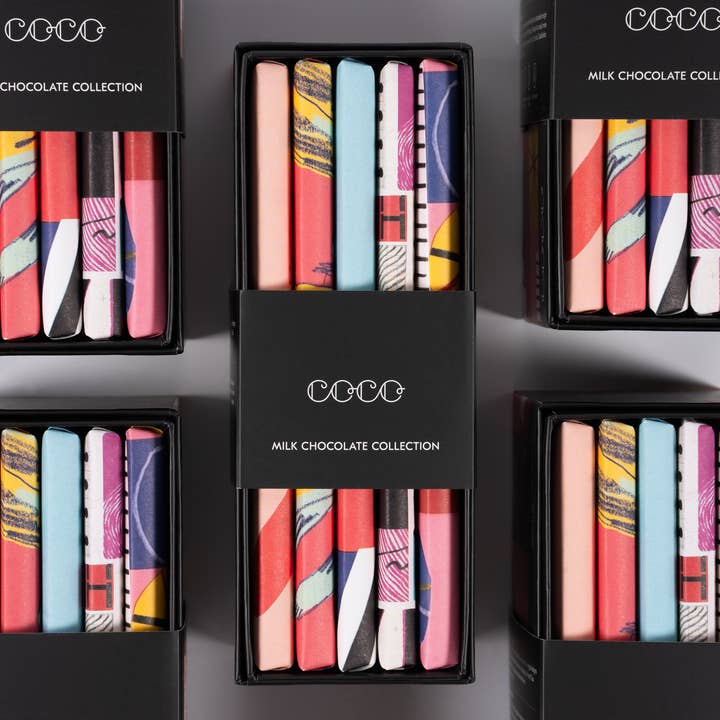 COCO Chocolatier - Wholesale Chocolate Bar - 5 Bar Milk Chocolate Bar Library Collection (Pack of 6)