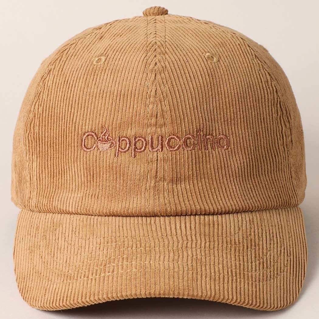 Fashion City - Wholesale Baseball Cap - Women's - Cappuccino Letter Graphic Embroidery Corduroy Cap1