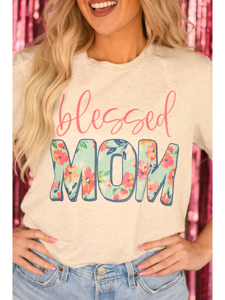 Oatmeal Blessed Floral Pick Your Name Tees for wholesale on Faire
