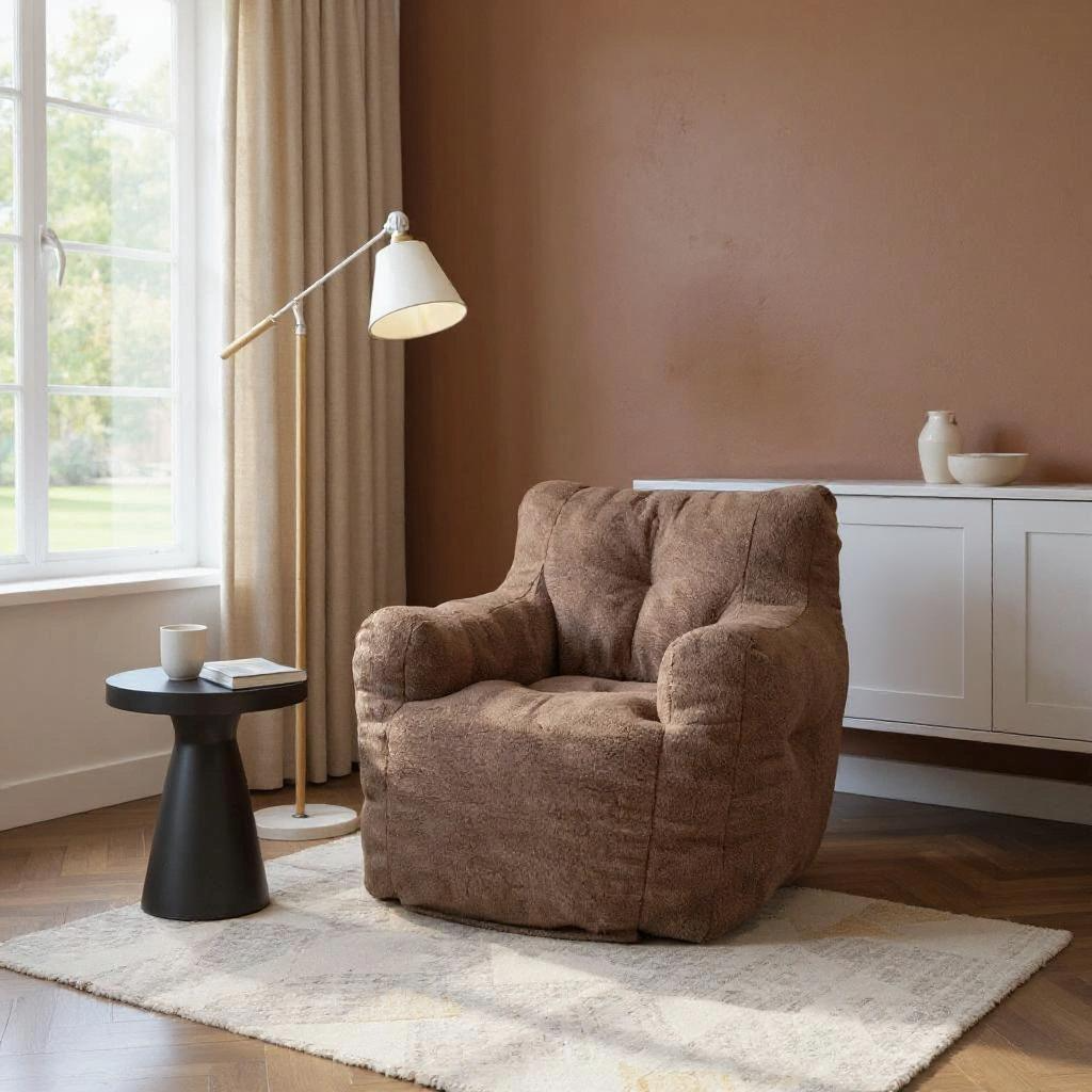 HOMYCASA DESIGN INC - Wholesale Chair - Teddy Fabric Bean Bag Chair Cozy Bedroom Lounge Seat4