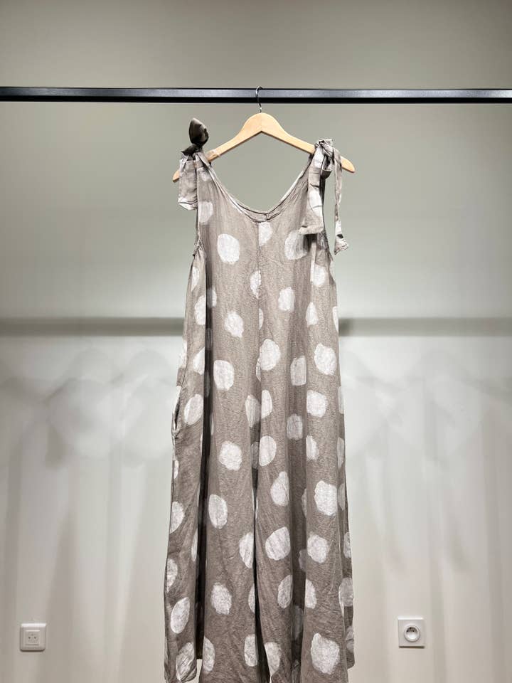 L'Emotion - Vente Combinaison – femme - Combinaison à Pois Bretelles Nœuds Ajustables 100% Lin