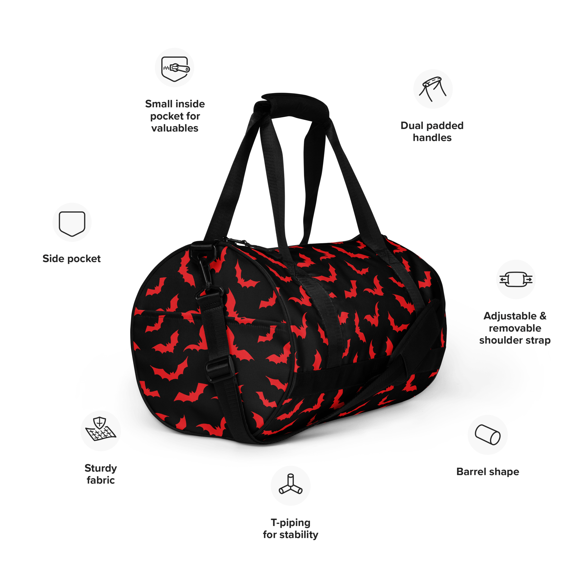 Goth Cloth Co. - Wholesale Weekender Bag - Women's - Bloody Bats Gym Bag7