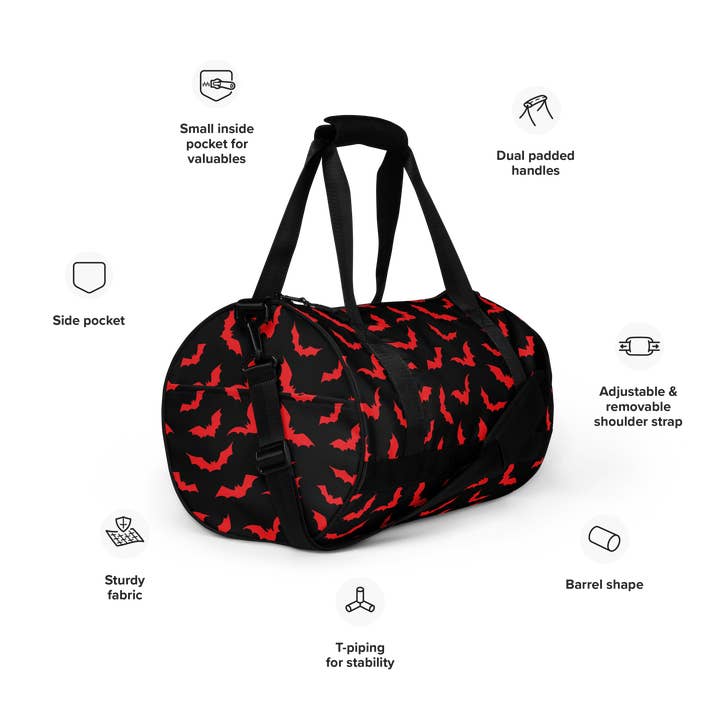 Goth Cloth Co. - Wholesale Weekender Bag - Women's - Bloody Bats Gym Bag7