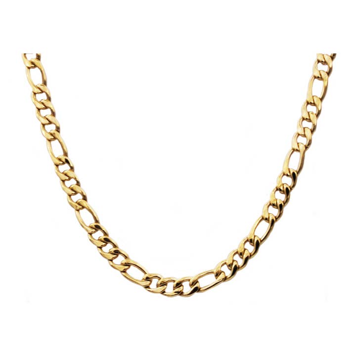 Men's Gold Stainless Steel Figaro Link Chain Necklace for wholesale by Blackjack Mens Jewelry