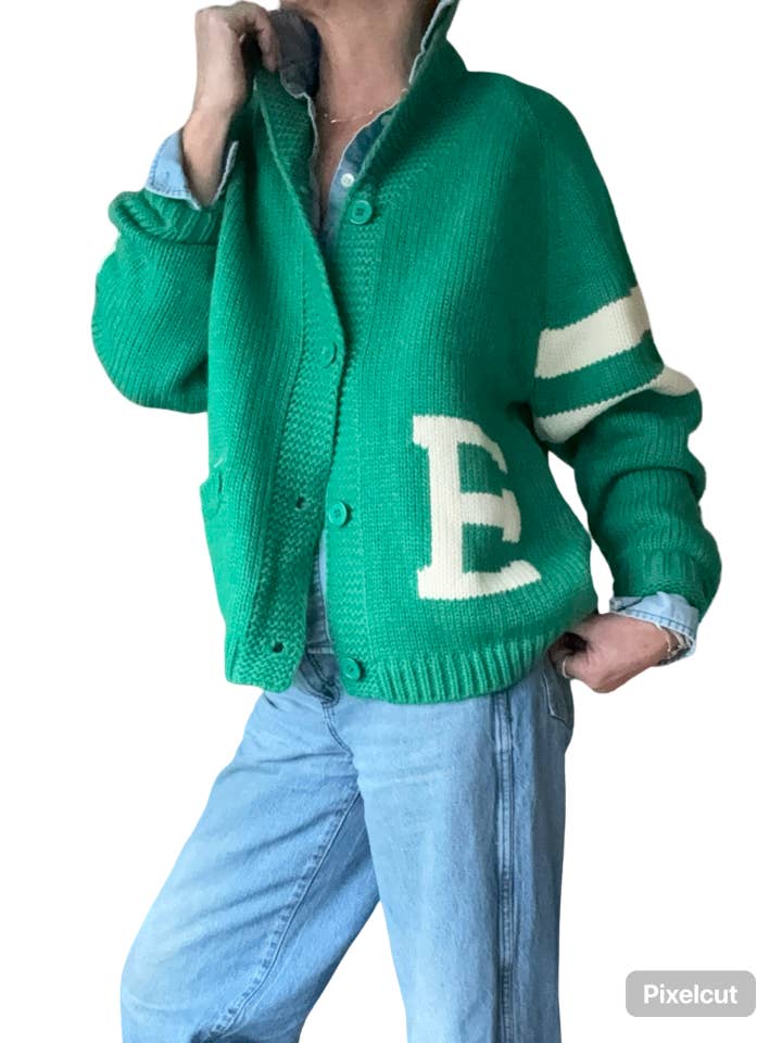 Varsity Cardigan Eagles GREEN Sweater for wholesale by Pink Pineapple