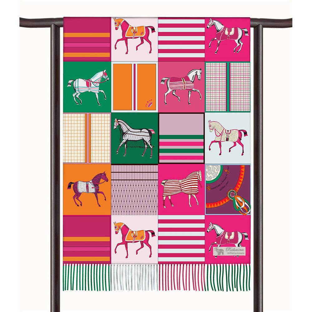 Multi AWST Int'l Horses in Blankets Acrylic Cashmere Scarf-28" x 78" for wholesale on Faire3