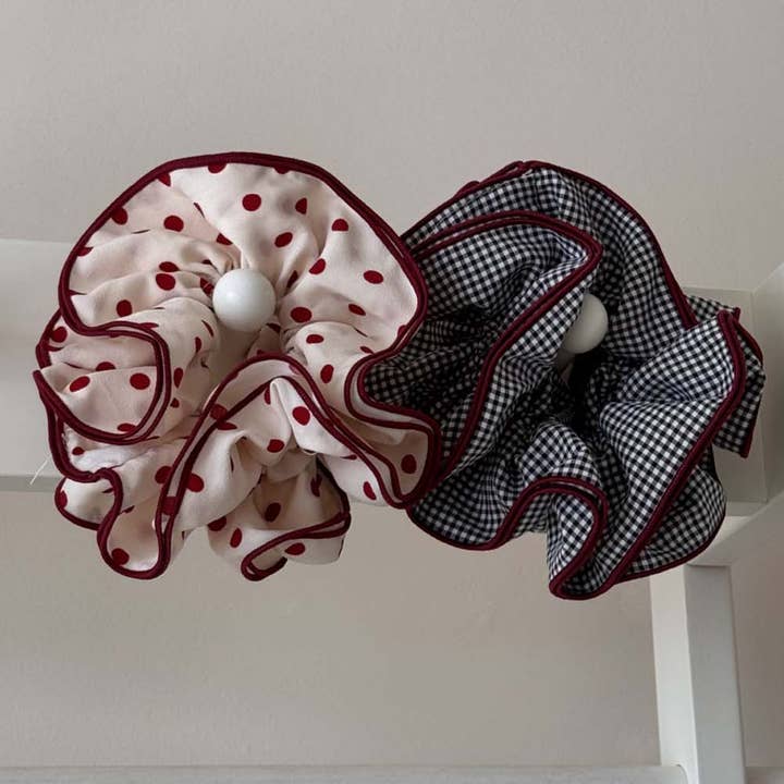 Dipped Shop - Wholesale Scrunchie - Women's - Polka Dot Gingham Ruffled Hair Scrunchies DP25F9761