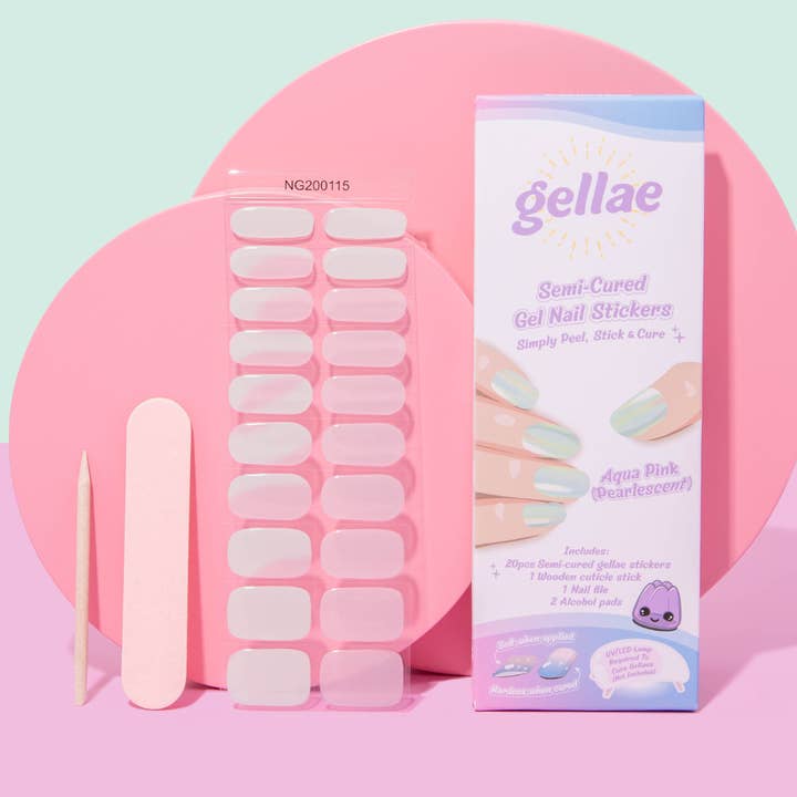 Aqua Pink (Pearlescent) DIY Semicured Gel Nail Sticker Kit for wholesale by Gellae