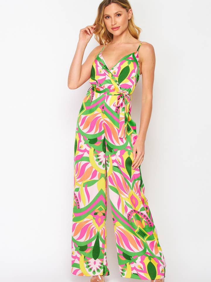 B I G H I T Fashion - Wholesale Jumpsuit - Women's - Geographic Print Jump-suit HR2021-PINK