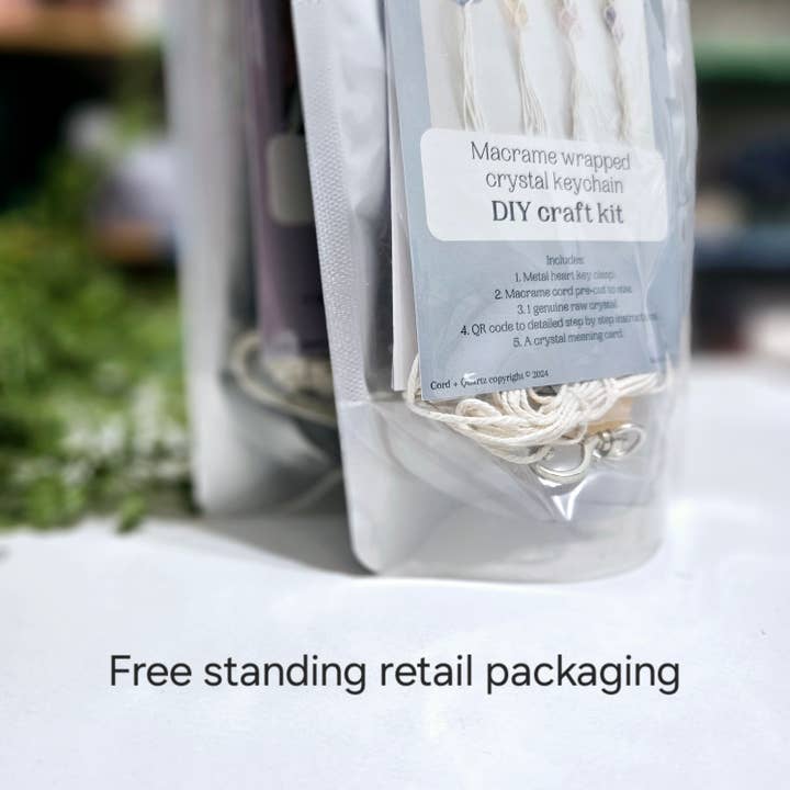 Cord + Quartz - Wholesale DIY Craft Kit - Macrame wrapped crystal keychain DIY craft kit.