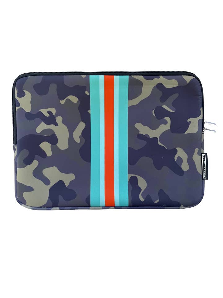 Laptop Sleeve - Green Camo with Turquoise/Orange Stripe for wholesale by Lolly Luella