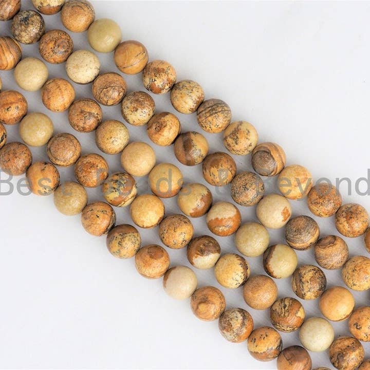 BestBeads&Beyond - Wholesale Beads - Quality Natural Picture Jasper Beads, Round Smooth 6mm/8mm/10mm/12mm beads, Brown Gemstone, 15.5inch strand, SKU#U424