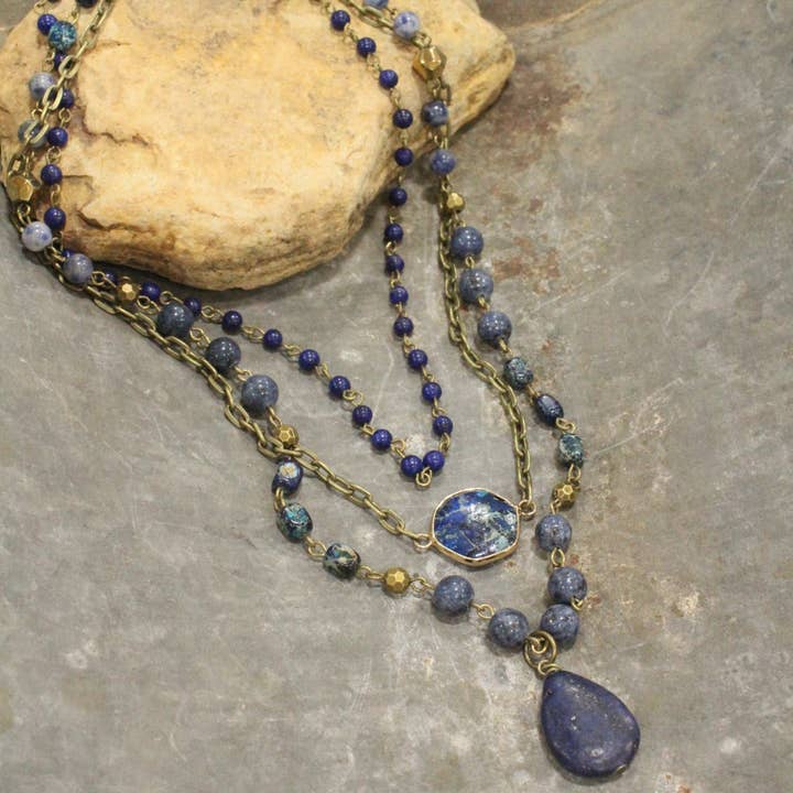 The Primitive Peddler, Inc. - Wholesale Pendant/Charm Necklace - Bohemian Layered Blue Stone & Crystal Necklace1