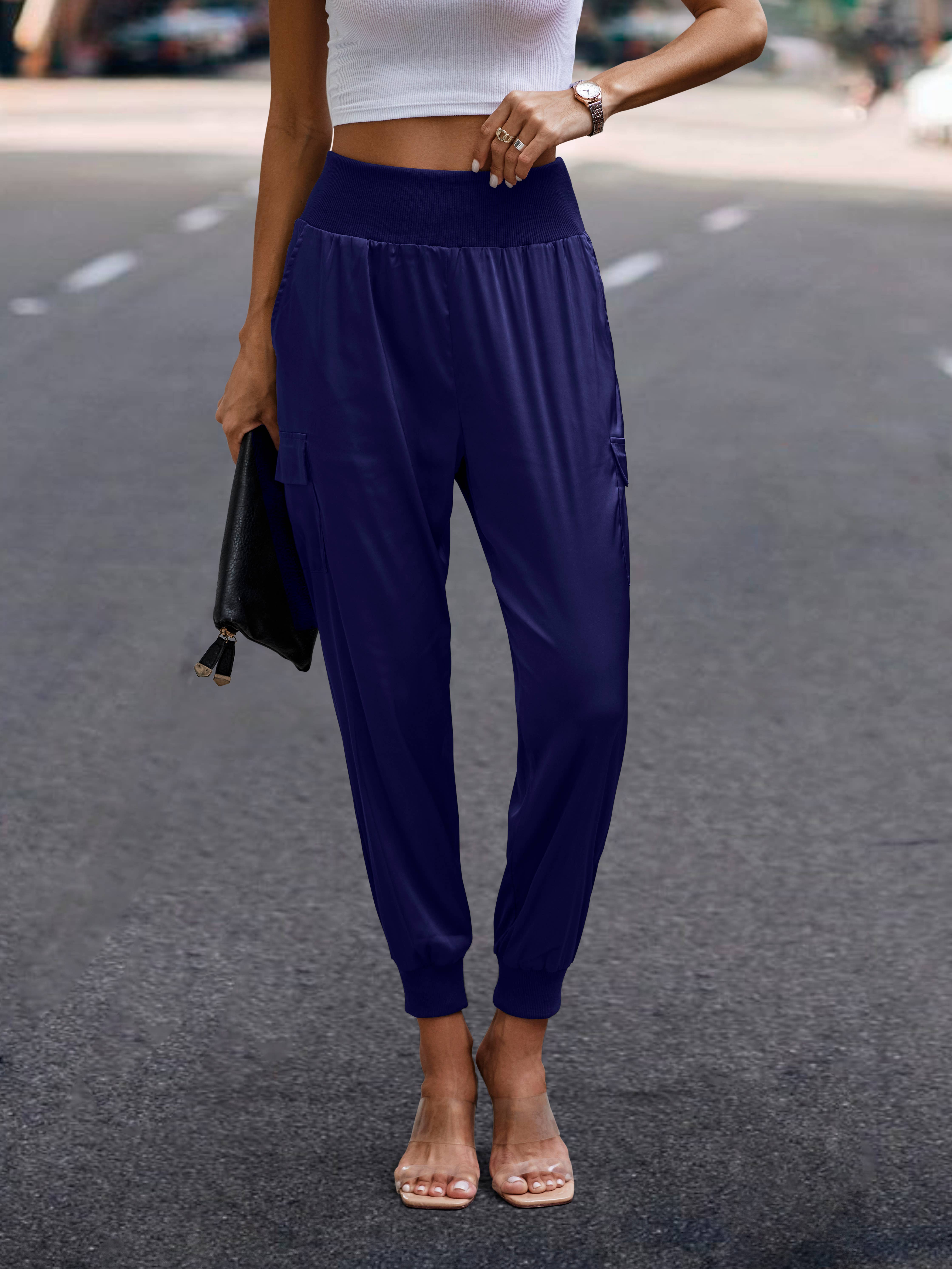 eLook - Wholesale Lounge Sweatpants/Joggers - Women's - SZ1-P0012 Satin Cargo Jogger with Ribbed Waist39