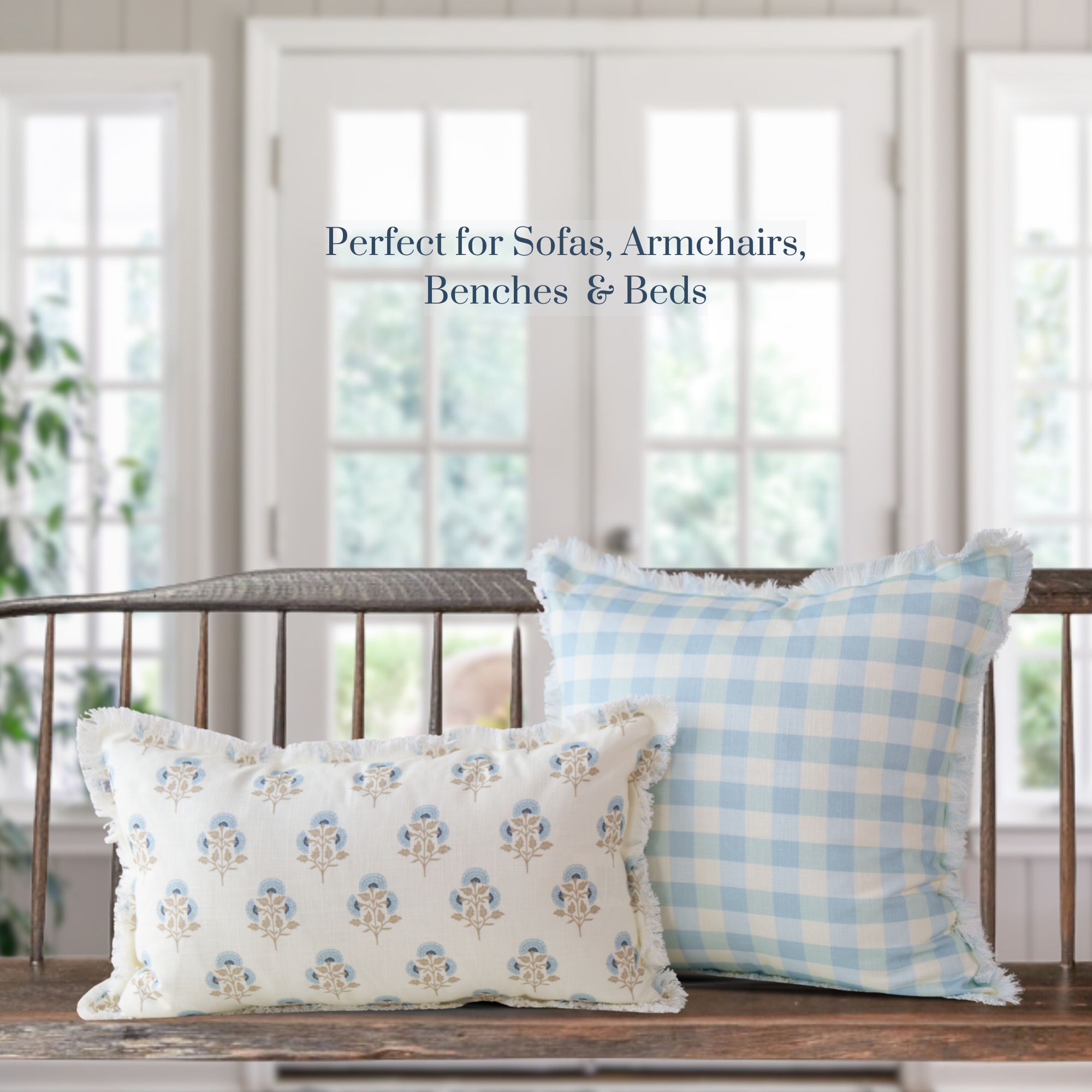 Tajik  Home  LLC - Vente Housse de coussin - Housse de Coussin Vichy Vintage Idamae Sky4