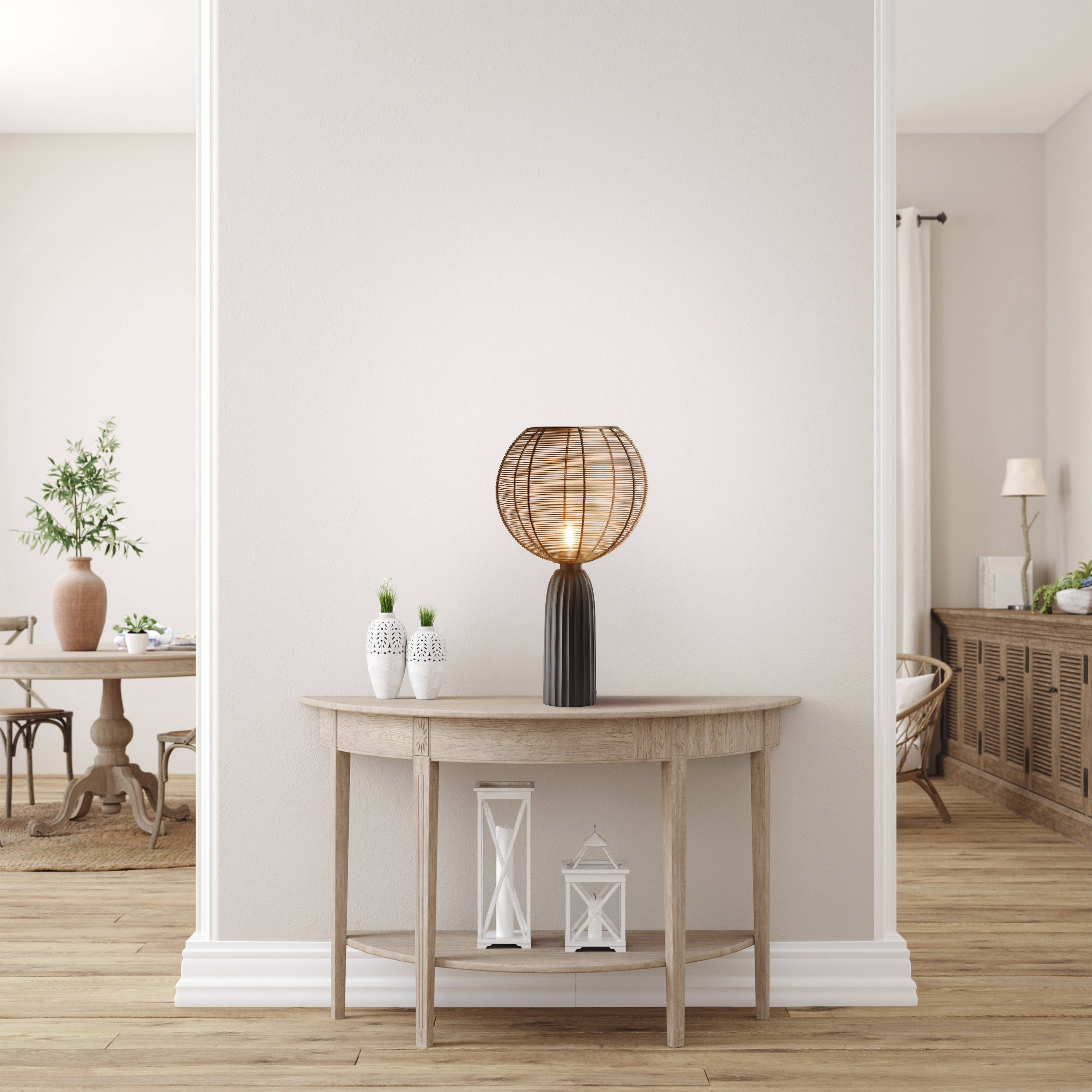 River of Goods - Wholesale Accent/Desk Lamp - 18.5"H Woven Brass Tone Wire Globe Shade Pillar Table Lamp0