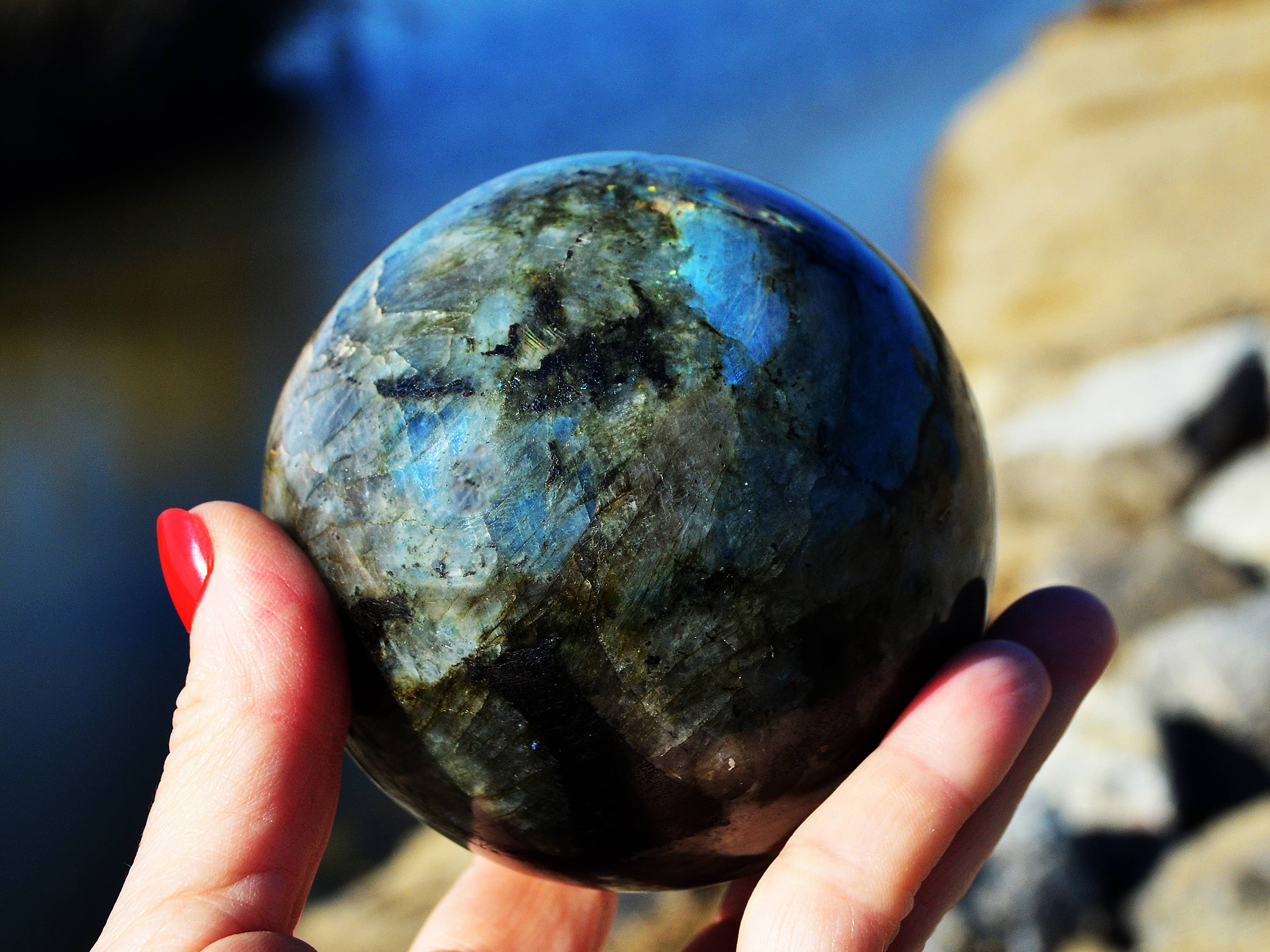 Kaia & Crystals - Wholesale Spiritual stone/crystal - XL Natural Labradorite Sphere Stone (65mm - 100mm)2