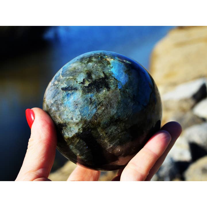 Kaia & Crystals - Wholesale Spiritual stone/crystal - XL Natural Labradorite Sphere Stone (65mm - 100mm)2