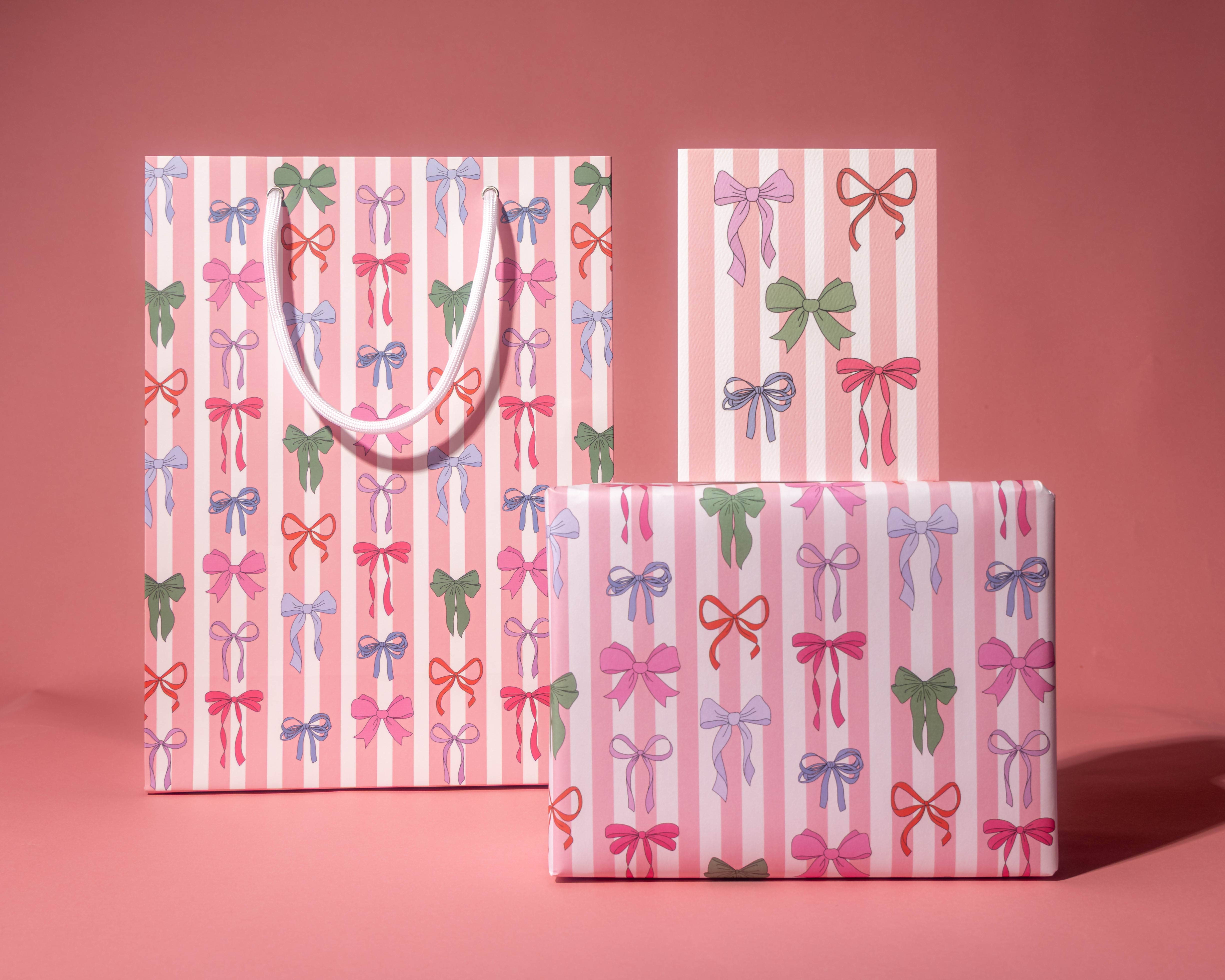 Illustrating Amy - Wholesale Wrapping Paper Roll - Striped Bows Gift Wrap Rolls4