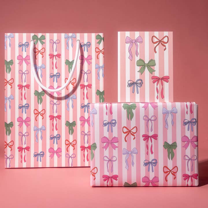 Illustrating Amy - Wholesale Wrapping Paper Roll - Striped Bows Gift Wrap Rolls4