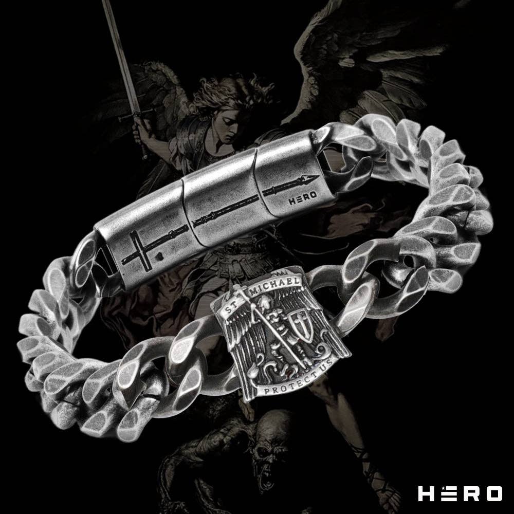 The Hero Company - Wholesale Charm/Dangle Bracelet - St. Michael's 'Protect Us' Cuban Link Bracelet: Helps Pair Veterans With A Service Dog Or Shelter Dog -Faire6