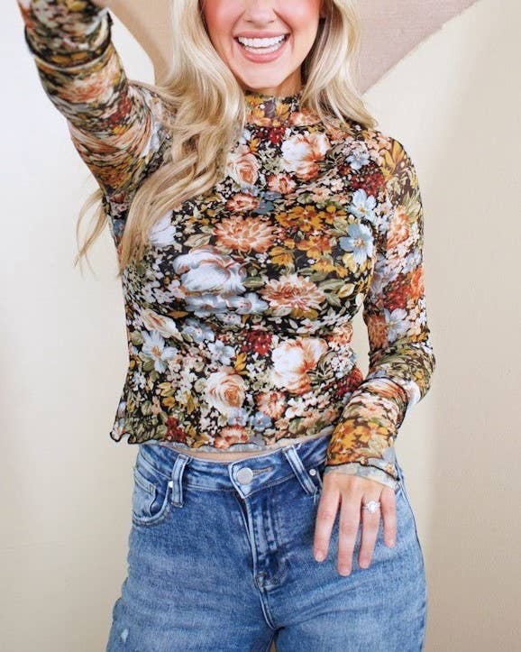 Rosa Clothing - Wholesale Shirt - Women's - Lining High Neck Lace Mesh Print Base Layer Shirt3