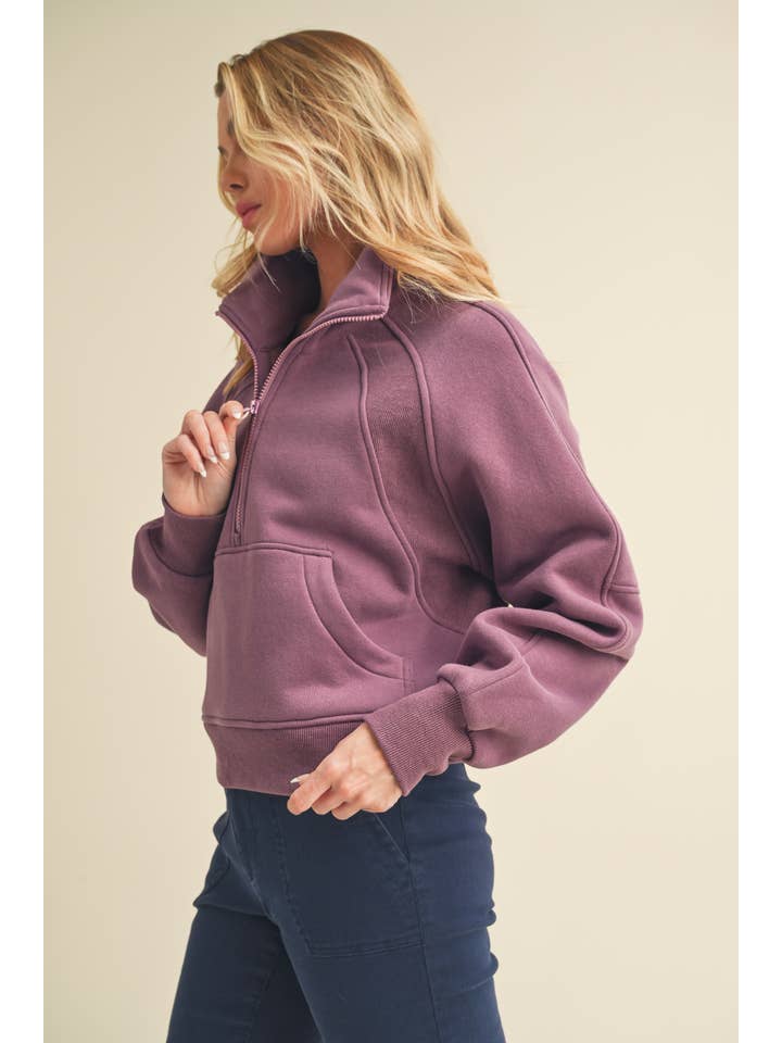 AEMI + CO - Wholesale Sweatshirt – Women's - 950CK Dove Funnel Neck Half Zip 627