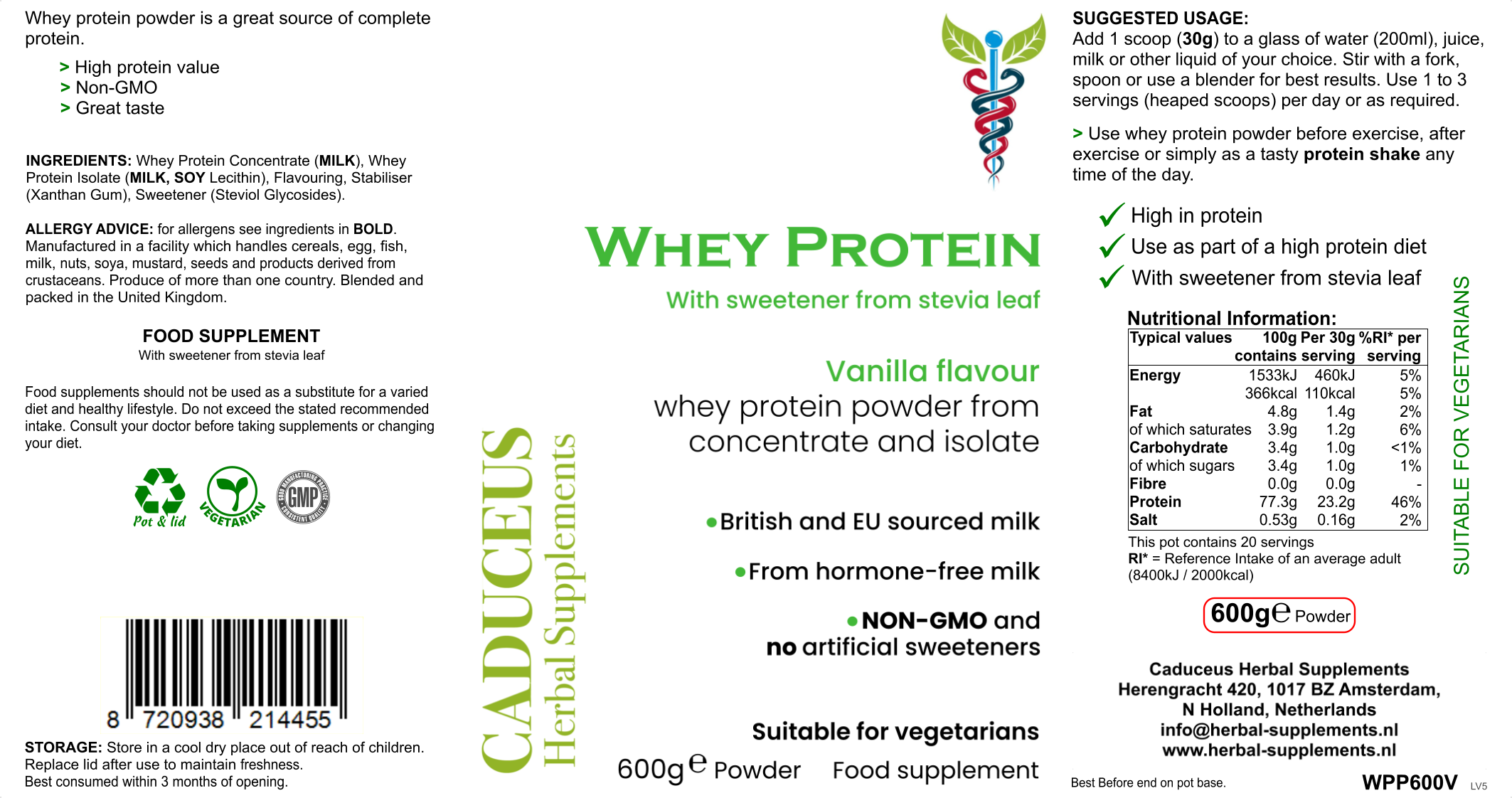 CADUCEUS kruidenapotheek - Wholesale Protein/Superfood Powder - Whey Protein made from whey concentrate and isolate (vanilla flavour)4