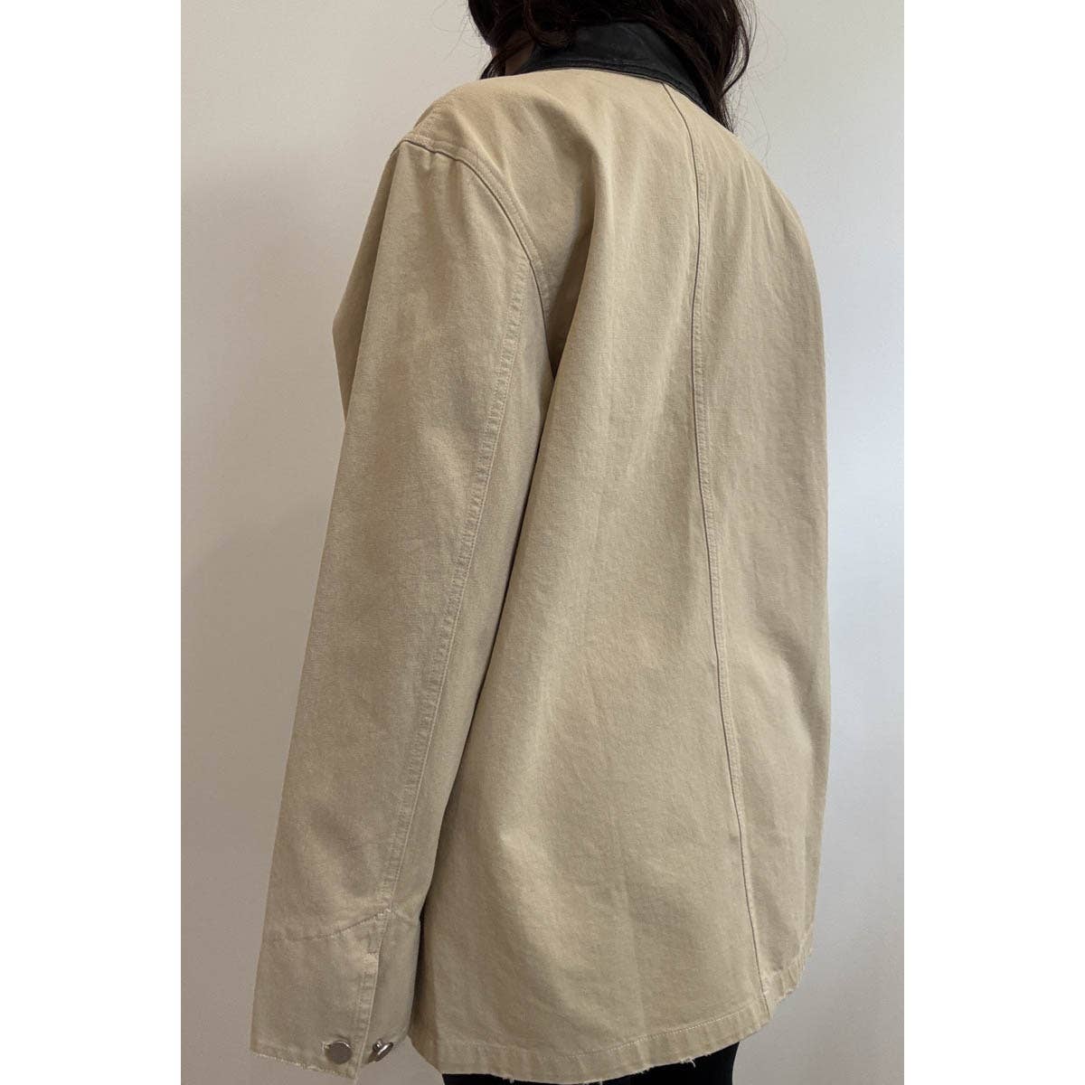 KHAKI Contrast Collar Oversized Workwear Jacket for wholesale on Faire2