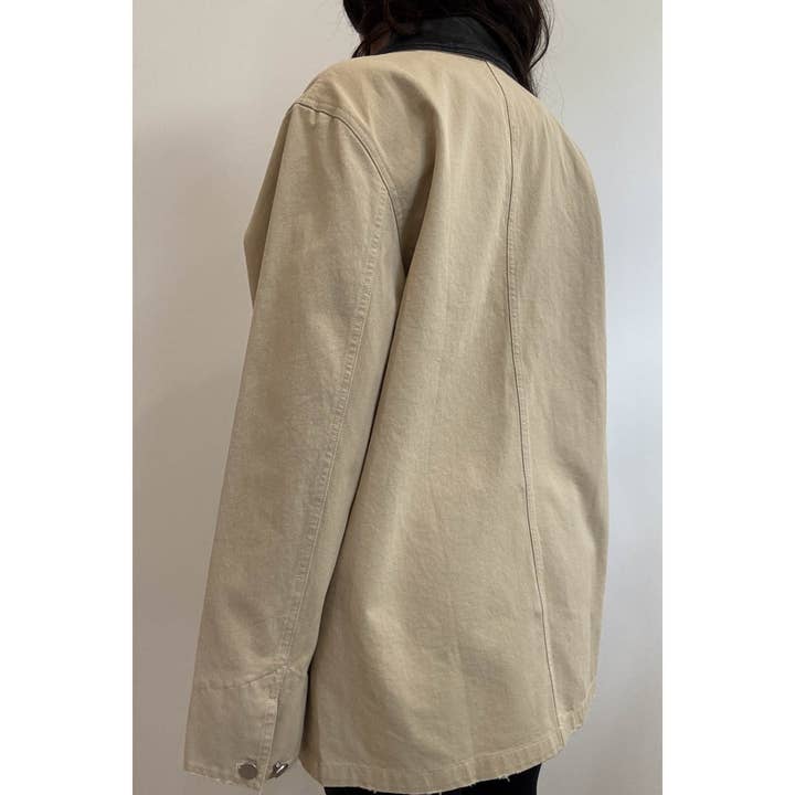 KHAKI Contrast Collar Oversized Workwear Jacket for wholesale on Faire2