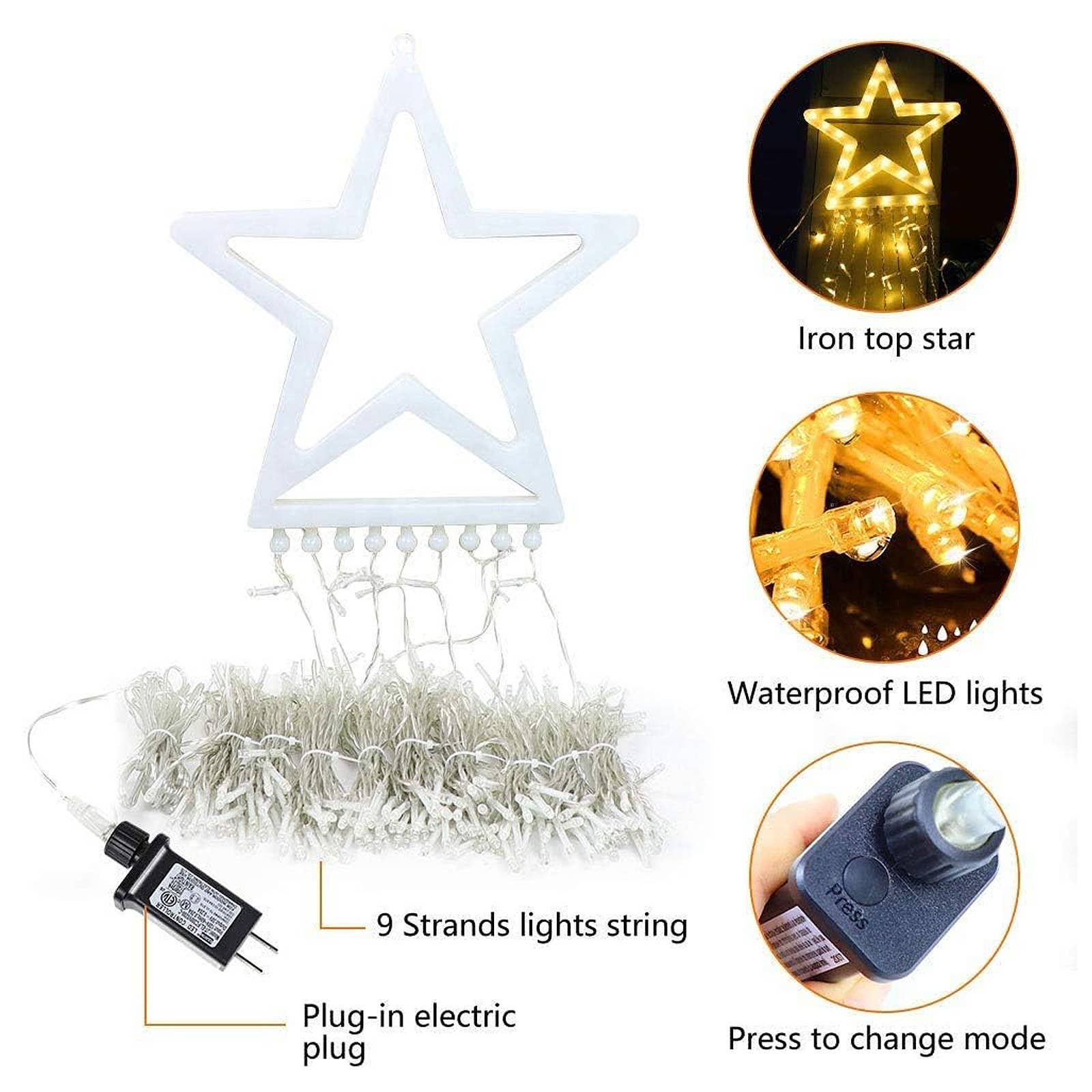 Cap Zone - Wholesale String Lights - Christmas Tree Star Spangled Warm White Led Lights5