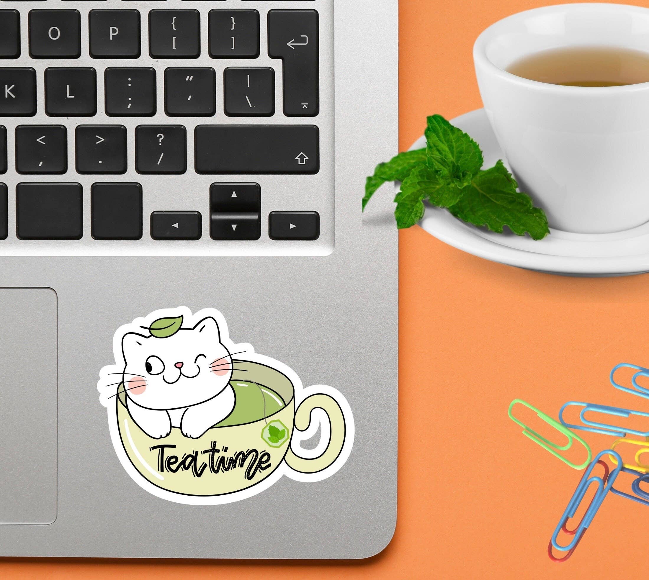 KairiCHICK Designs - Wholesale Sticker - Tea Time Tea Cup Cute Cat Matte Vinyl Die Cut Sticker2