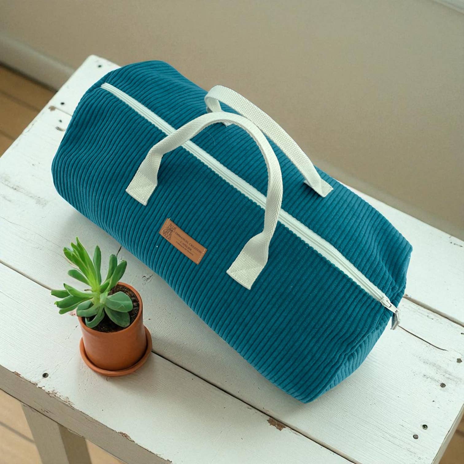 Emmanuel Création - Wholesale Weekender Bag - Unisex - Duffle bag, "Corduroy" petrol3