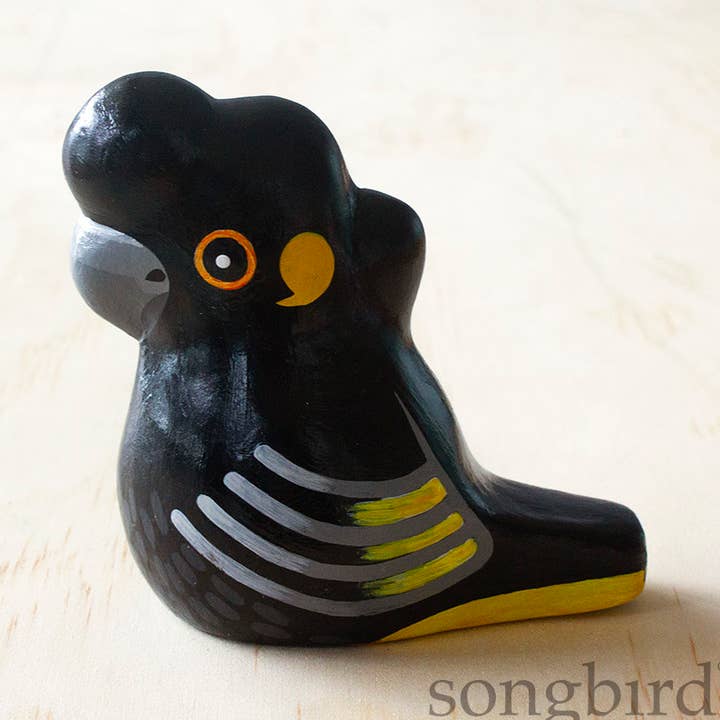 Yellow-Tailed Black Cockatoo Paperweight Whistle for wholesale by Songbird