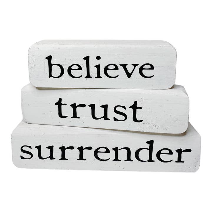 Joshua Jar - Wholesale Sign - Believe Trust Surrender Stacked Block Set2