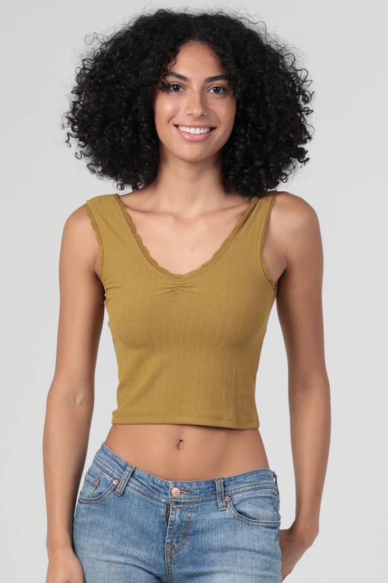 ANGIE - Vente Débardeur – femme - DÉBARDEUR EN TRICOT CÔTELÉ À BORDURE EN DENTELLE X2EA0-ASIS16