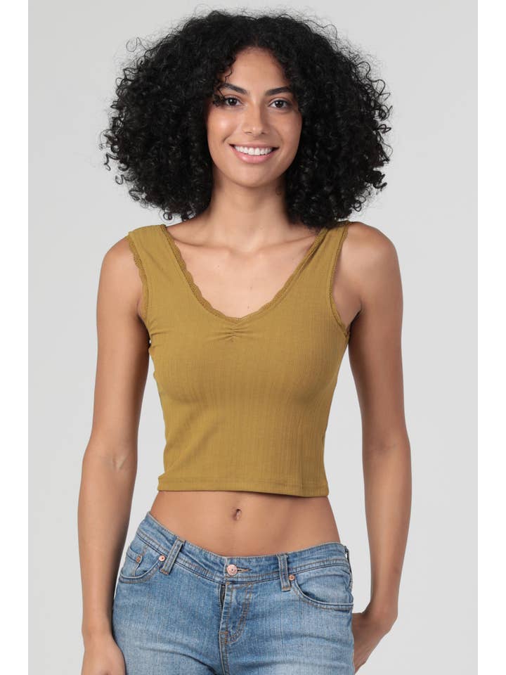 ANGIE - Vente Débardeur – femme - DÉBARDEUR EN TRICOT CÔTELÉ À BORDURE EN DENTELLE X2EA0-ASIS16