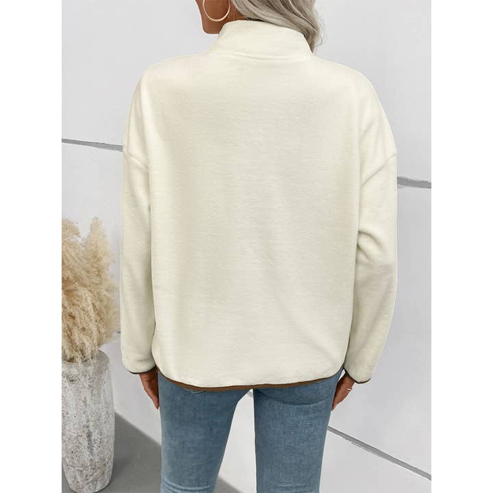 Apricot Retro Style Stand Collar Colorblock Fleece Jacket BFZY1712 for wholesale on Faire5