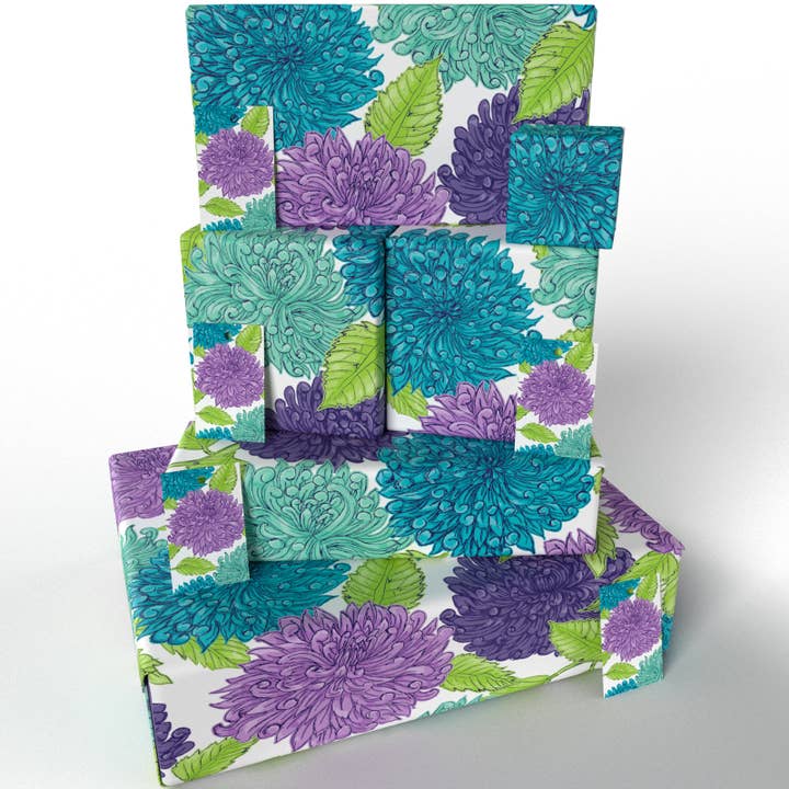 Re-wrapped - Wholesale Flat Wrap - Blue Dahlias Wrapping Paper • ECO Friendly • UK Made7