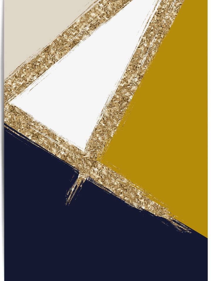 Marineblå, sennepsgul og guld geometrisk print for engroshandel hos THE WALL HABITAT