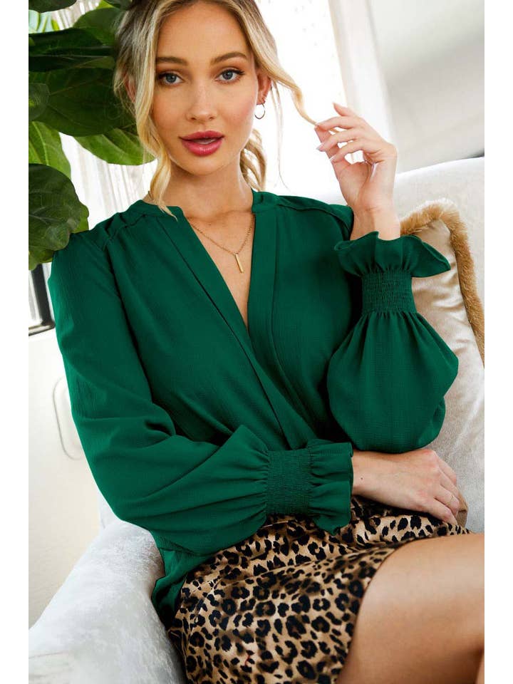 Vine & Love - Vente Chemisier – femme - Blouse smockée à encolure Henley et manches ballon VT31377D19