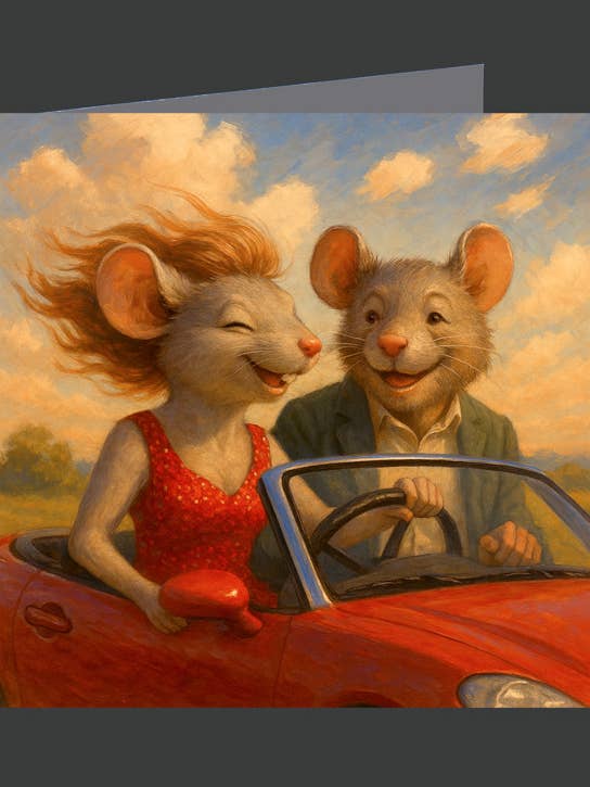 Mouse Couple in Sports Car 01-1024 / Greeting Card for wholesale by Eliot Siegel & The British Art Gallery